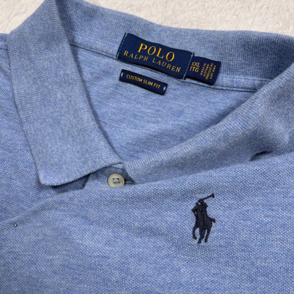 Polo Ralph Lauren Polo Shirt Men XXL Blue Slim Fit Short Sleeve Pony Logo Preppy